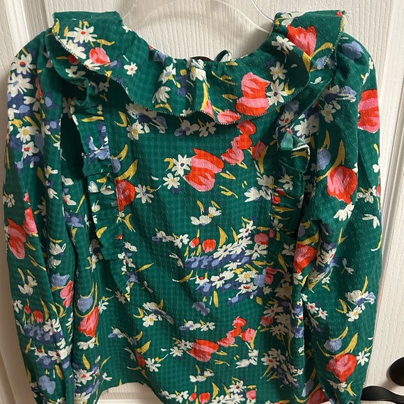 LOFT Green Floral Ruffle Top - Picture 5 of 6